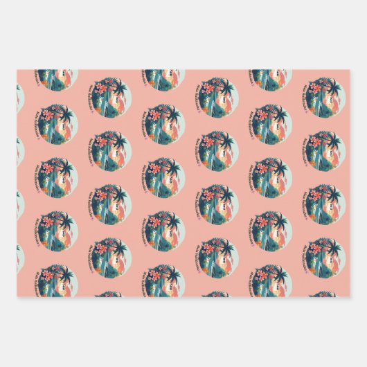 Mele Kalikimaka, Santa Hond en Kerstmis Open haard Inpakpapier Vel (Voorkant)