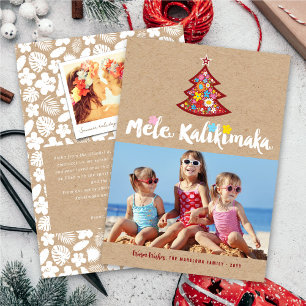 Mele Kalikimaka Schattigee Bloemen Kerstboom Foto Feestdagenkaart