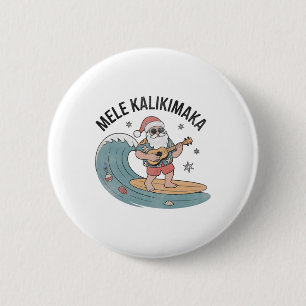 Mele Kalikimaka Surfende Kerstman Ukulele Hawaiaan Ronde Button 5,7 Cm