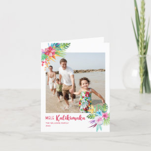Mele Kalikimaka Tropical Flowers Photo Holiday Feestdagen Kaart