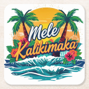 Mele Kalikimaka Tropisch Kerstfeest Vierkante Kartonnen Onderzetter