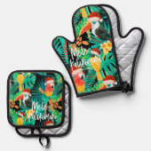 Mele Kalikimaka Tropisch Oerwoud Vogels Ovenwant & Pannenlap Set (Voorkant / Achterkant)