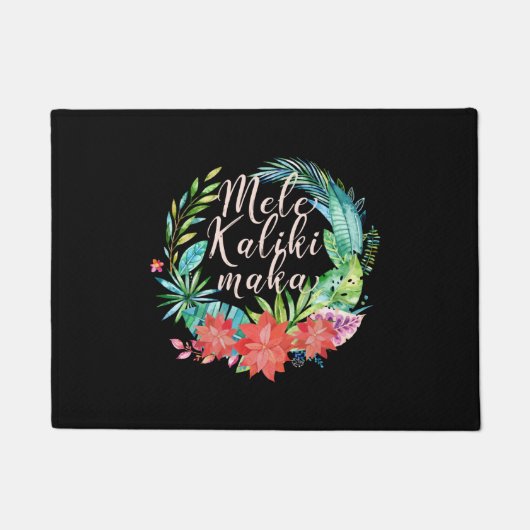 Mele Kalikimaka Tropisch Wreath Hawaiian Kerstmis Deurmat (Voorkant)