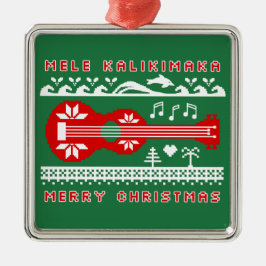Mele Kalikimaka Ugly Sweater (rood op groen) Metalen Ornament