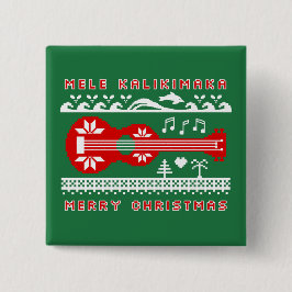 Mele Kalikimaka Ugly Sweater (rood op groen) Vierkante Button 5,1 Cm