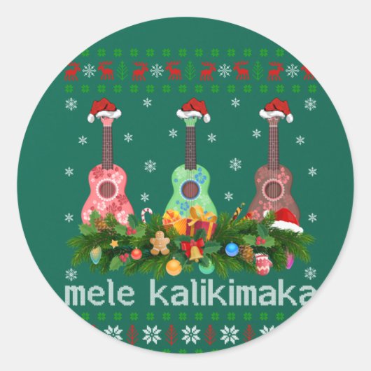 Mele Kalikimaka Ukulele Guitar Gift Ugly Ukulele Ronde Sticker (Voorkant)