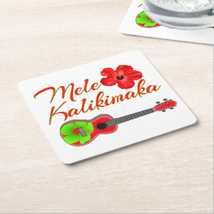 Mele Kalikimaka Ukulele Vierkante Kartonnen Onderzetter