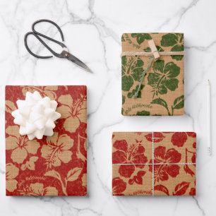 Mele Kalikimaka Vintage Pareau Hawaiian Hibiscus Inpakpapier Vel