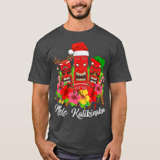 Mele Kalikimaka Xmas Lights Hawaiian Tiki Christma T-shirt