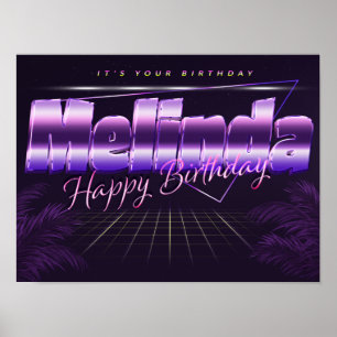 Melinda Naam Vorname lila retro Poster Geburtstag
