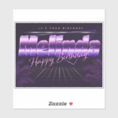 Melinda Prénom lila retro Anniversaire de Sticker (Feuille)