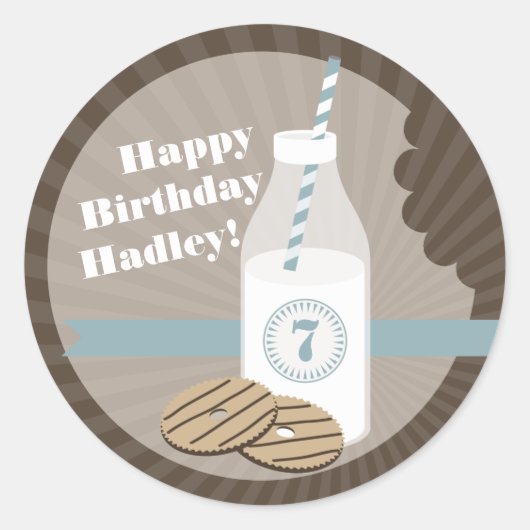 Melk + Cookies Verjaardag Sticker Gestreept + Blau (Voorkant)