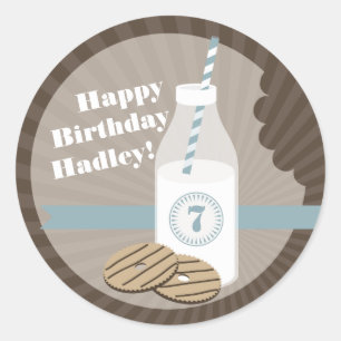 Melk + Cookies Verjaardag Sticker Gestreept + Blau
