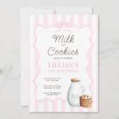 Melk en Cookies Roze Verjaardagsfeestuitnodiging Kaart (Voorkant)