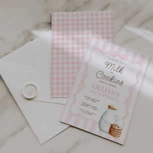 Melk en Cookies Roze Verjaardagsfeestuitnodiging Kaart