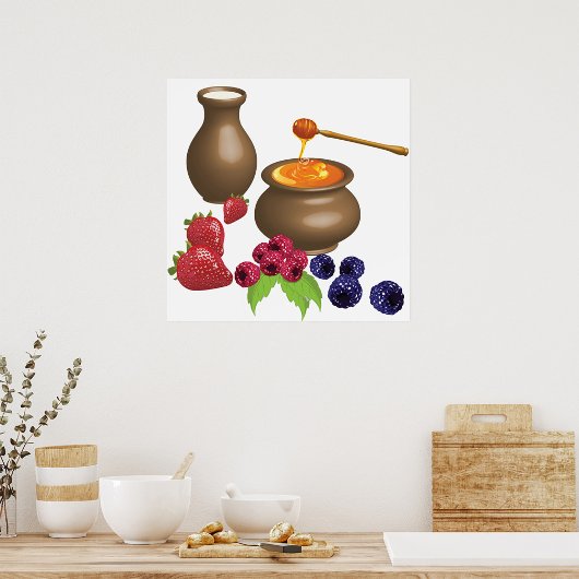 Melk en Honing met Bessen Rustieke Voeding Poster