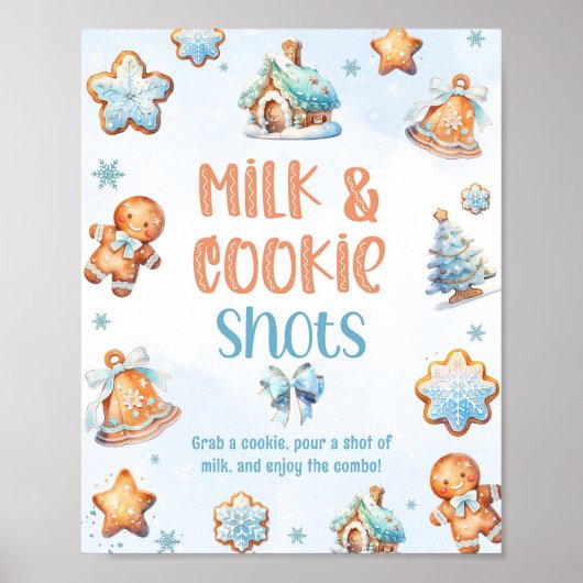 Melk en koekje Blauw Kerstfeest Poster (Voorkant)
