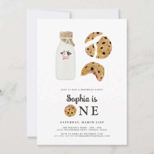 Melk en koekjes 1e verjaardag kaart (Voorkant)