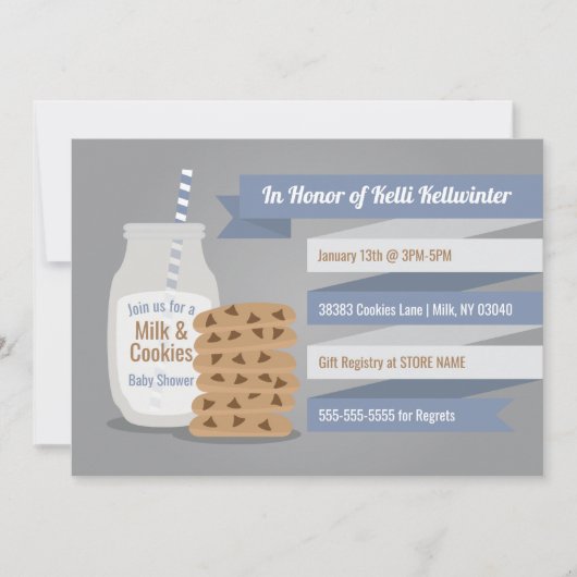 Melk en koekjes Baby shower Blue Striped Theme Kaart (Voorkant)