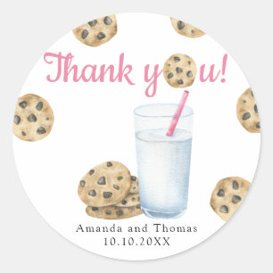 Melk en koekjes Baby shower Dank u Ronde Sticker