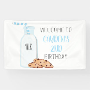 Melk en koekjes Birthday Blue Welcome Sign Spandoek