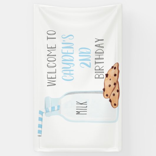 Melk en koekjes Birthday Blue Welcome Sign Spandoek (Verticaal)