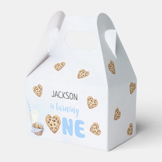 Melk en koekjes Blauw 1e verjaardag partij Bedankdoosjes (Voorkant Zijde)