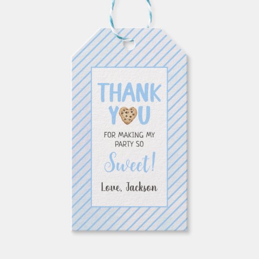 Melk en koekjes Blauw 1e verjaardag partij Cadeaulabel (Voorkant)