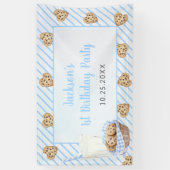 Melk en koekjes Blauw 1e verjaardag partij Spandoek (Verticaal)