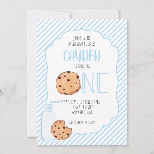 Melk en Koekjes blauwe jongen eerste verjaardag Kaart (Voorkant)