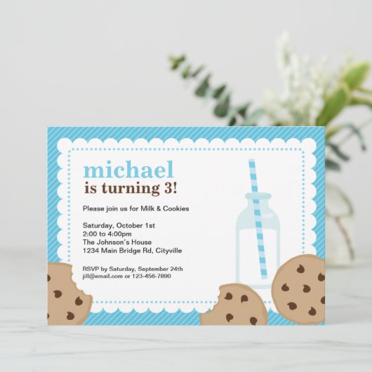 Melk en koekjes Blue en Brown Invite Kaart (Staand voorkant)