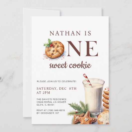 Melk en Koekjes Kerst Eerste Verjaardag Kaart (Voorkant)