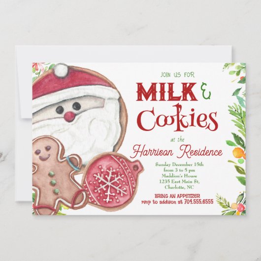 Melk en koekjes met kerstfeest Uitnodigen Kaart (Voorkant)