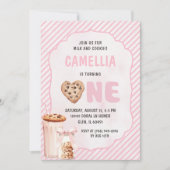 Melk en koekjes Roze eerste verjaardag partij Kaart (Voorkant)