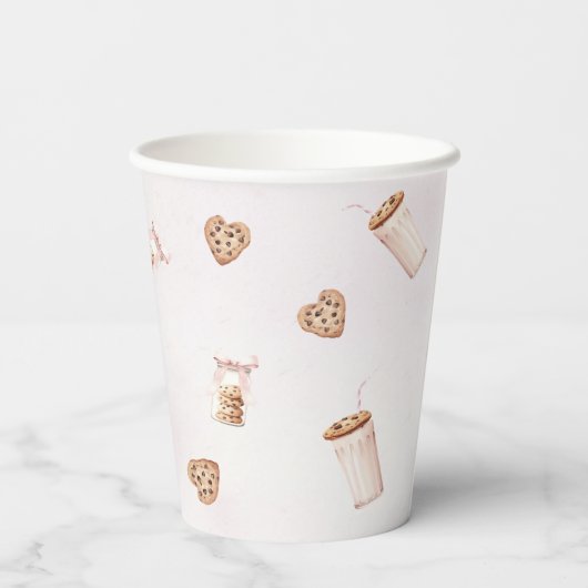 Melk en koekjes Roze eerste verjaardag partij Papieren Bekers (Achterkant)