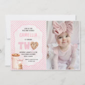 Melk en koekjes Roze Tweede Verjaardag Party Foto Kaart (Voorkant)