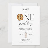 Melk en koekjes Sweet One Boy Verjaardagsuitnodigi Kaart (Voorkant)