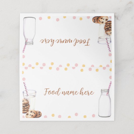 Melk en koekjes tent plaats kaart verjaardagsfeest (Buitenkant ongevouwen)