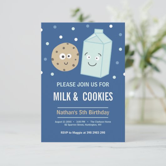 Melk en koekjes verjaardagsfeest kaart (Staand voorkant)