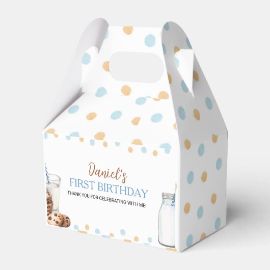Melk en koekjes verjaardagsfeestje gunstbox bedankdoosjes (Voorkant Zijde)