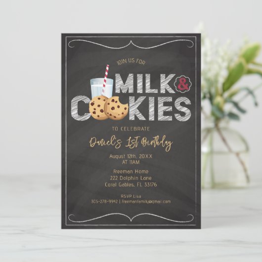 Melk en koekjes verjaardagsuitnodiging - Sweet Coo Kaart (Staand voorkant)