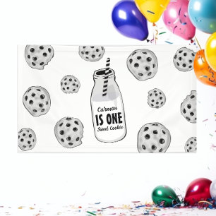 Melk en Koekjes Zoete Eén Verjaardagsbanner Spandoek