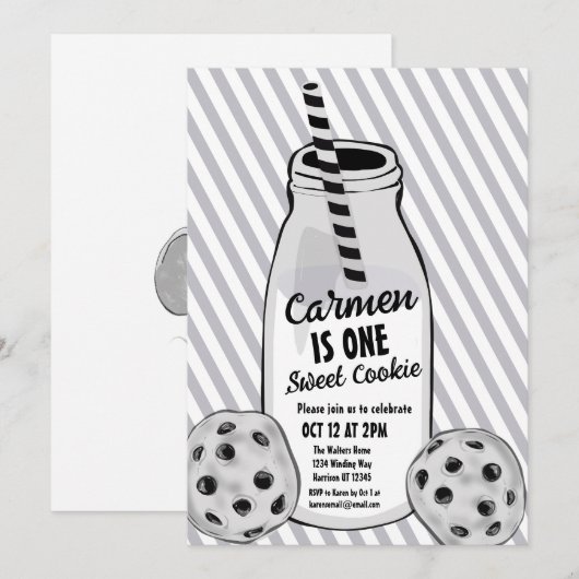 Melk en koekjesmuis eerste verjaardag kaart (Voorkant / Achterkant)