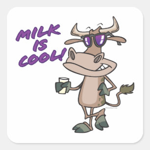 melk is een leuke cartoon voor koe . vierkante sticker