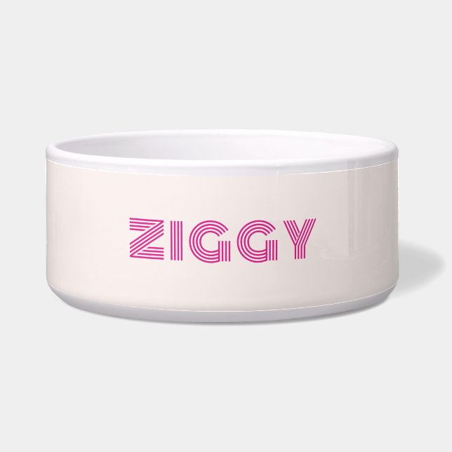 melk roze met neon roze huisdier naam  voerbakje (Voorkant)