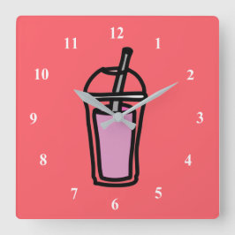 Melk theebubbelthee tienermeisje roze vierkante klok
