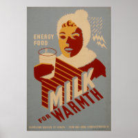 Melk voor Warmth Energy  1941 WPA-Posters