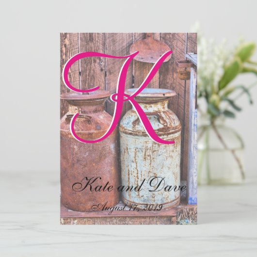 Melkblikken  Metaal Rustisch Antiek Monogram Kaart (Staand voorkant)