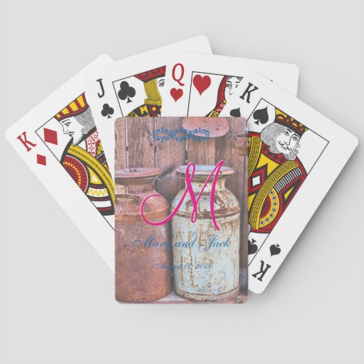 Melkblikken  Metaal Rustisch Antiek Monogram Speelkaarten (Achterkant)