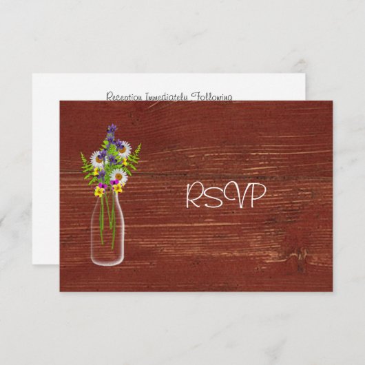 Melkfles met veldbloemen Ontvangst RSVP Kaart (Voorkant / Achterkant)